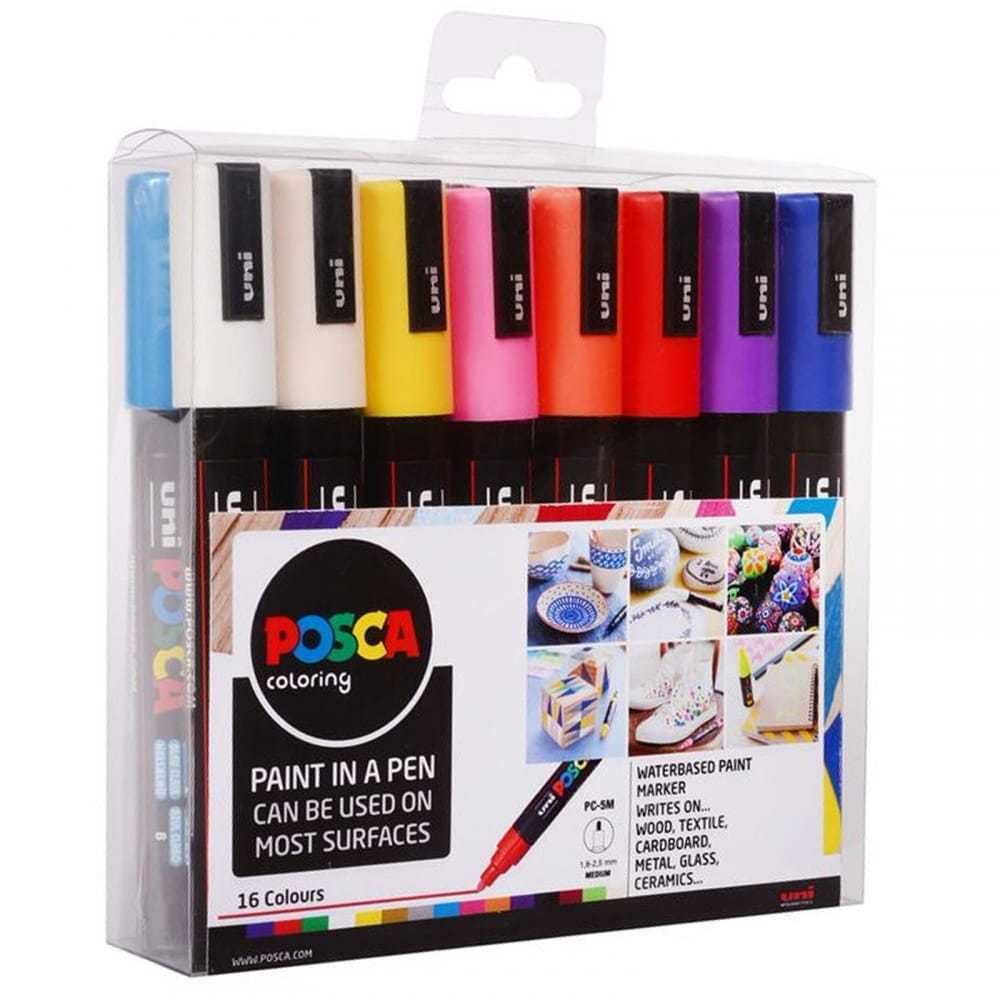 POSCA Paint Marker Pen PC-5M - Medium 2.5mm - Set of 16 Assorted