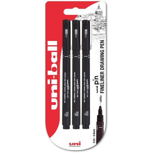 Uni-ball - PIN Fine Liner Drawing Pen - 3pc Blister Assorted Black