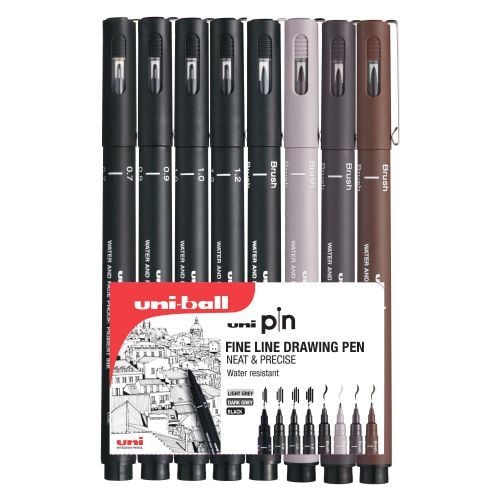 Uni-ball - PIN Fine Line Drawing Pen - 8pc Clampack Assorted Colours