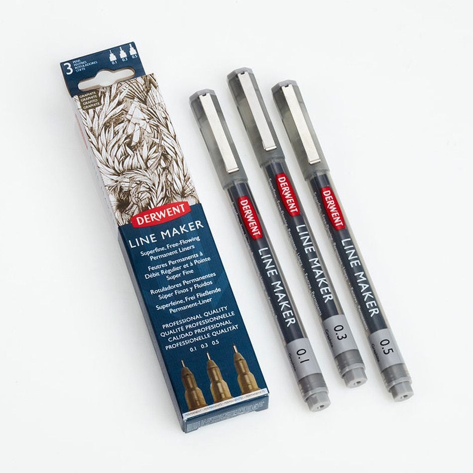 Derwent Line Maker Drawing Pen Graphite Grey Set of 3