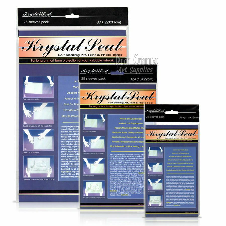 Krystal Seal Sleeves Archival Acid-Free Resealable for Artwork, Photos, A6, A5, A4