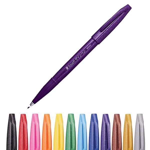 Pentel Fude Touch Brush Sign Pen Flexible Tip 12 COLOURS