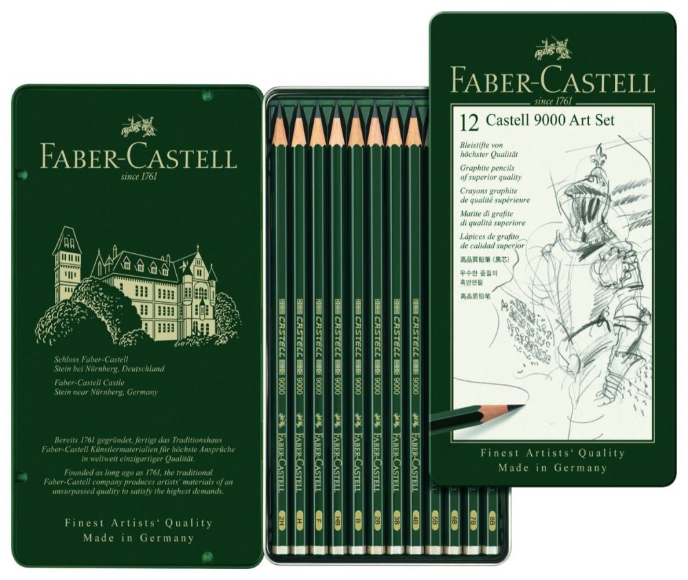 Faber-Castell - 9000 Artists Quality Graphite Pencils - Tin of 12