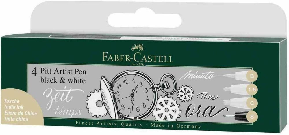 Faber Castell Pitt Pens - Black and White set of 4