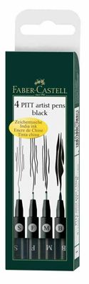 Faber Castell Pitt Pens - Black Indian Ink Set - S F M B