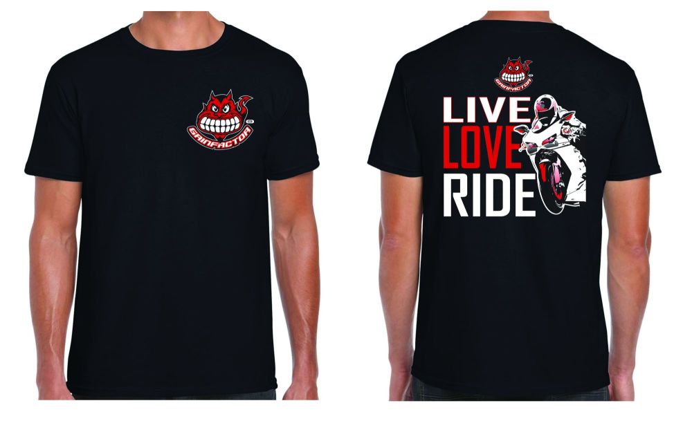 Q - Grinfactor Live Love Ride biker motorcycle Tee t-shirt 