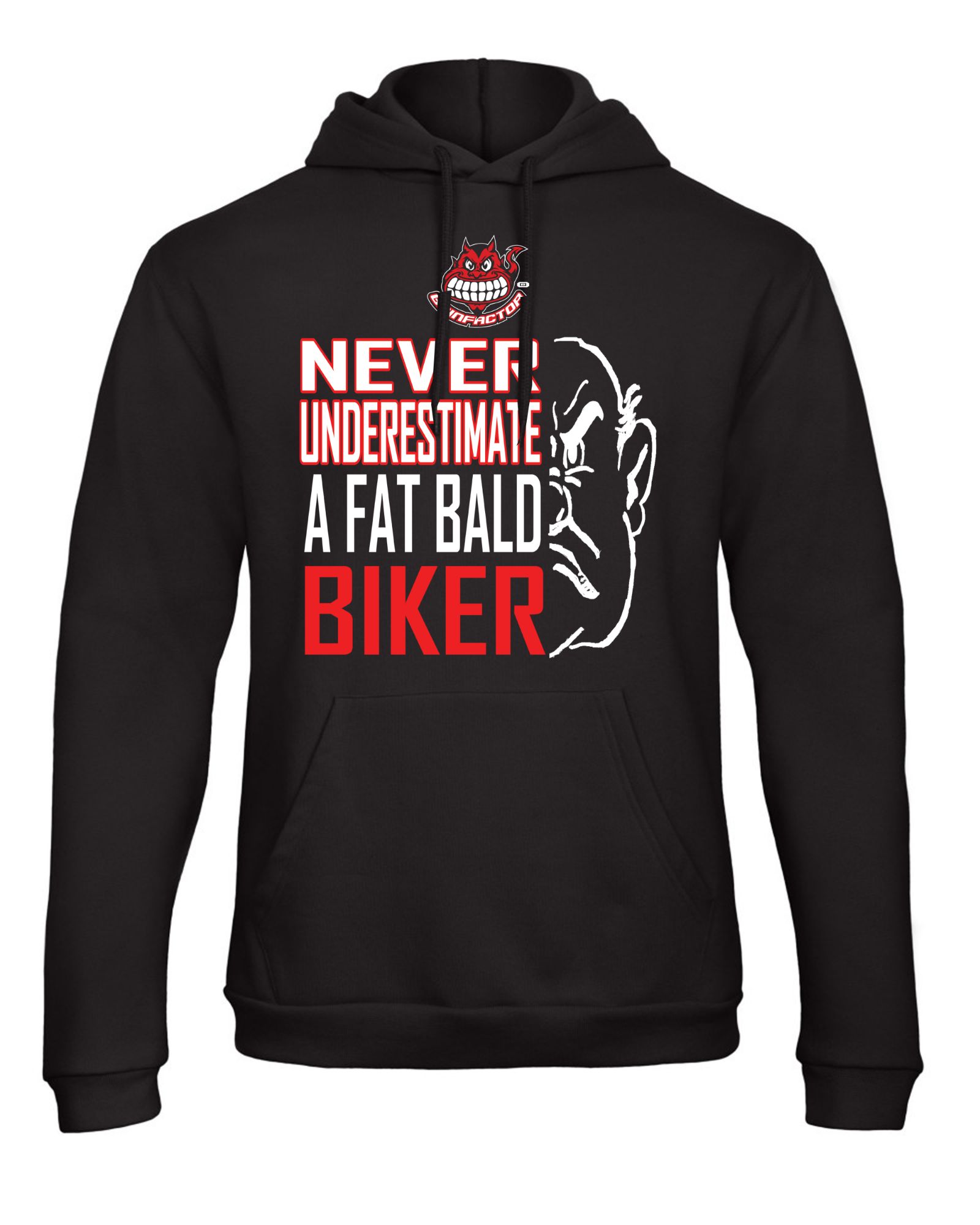 never estimate bald biker hoodie.jpg