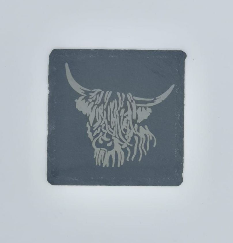 Highland Cow Coasters Pack of 4 or 6 - Slate, Oak or Glass