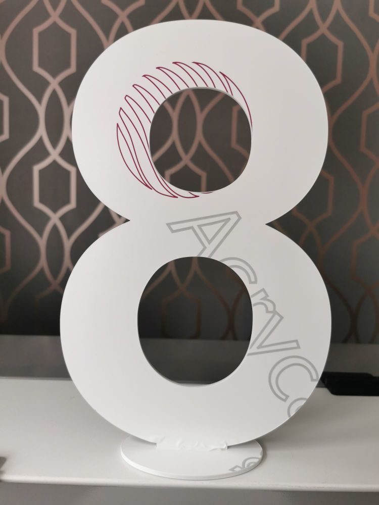 White Number 8 with Stand 