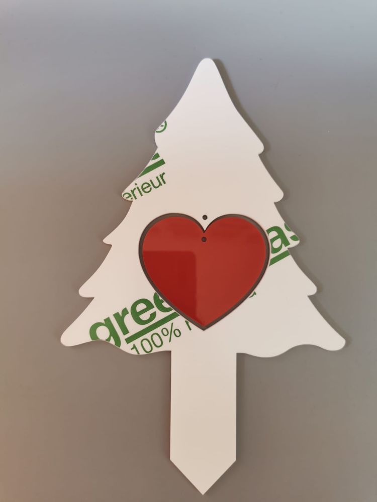 White Tree Grave/Garden Marker with Heart Bauble 