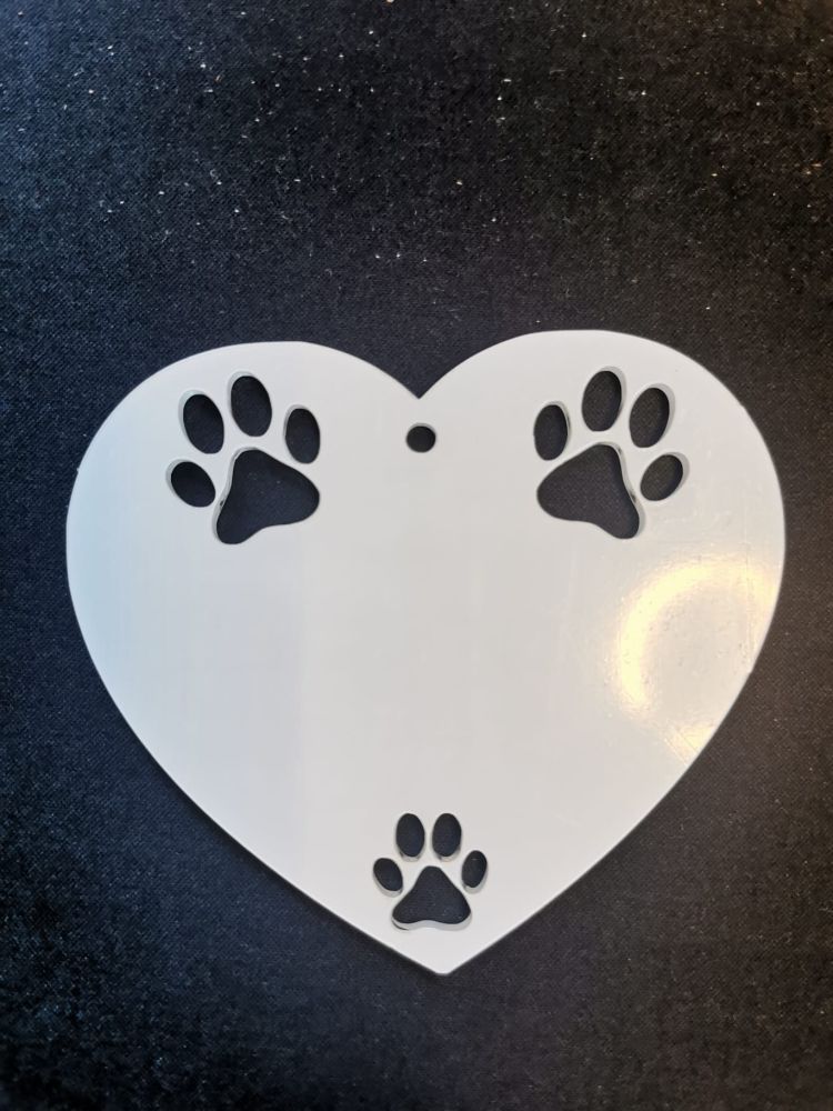 Triple Paw Print Heart Acrylic Bauble