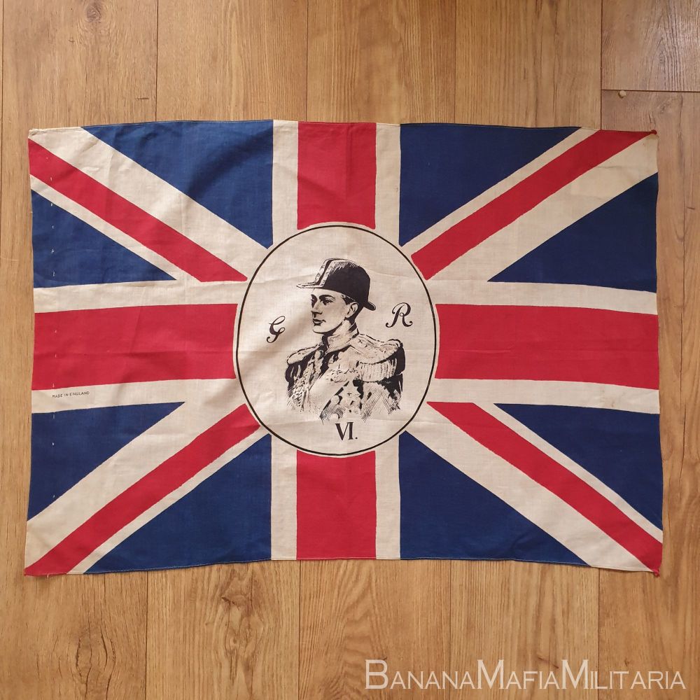 King George VI Coronation flag - Flown on VE day in leicestershire