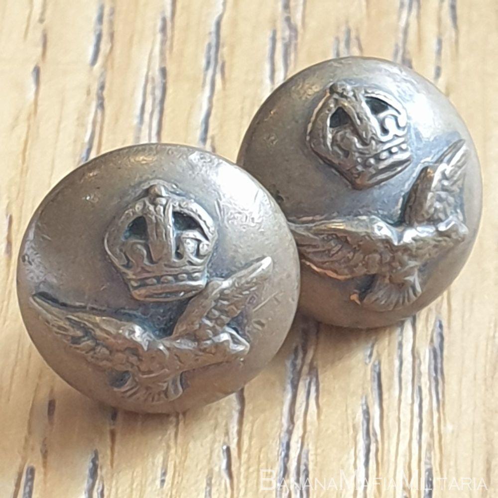 British Kings Crown RAF WW2 Era Side cap buttons - Pair  14mm
