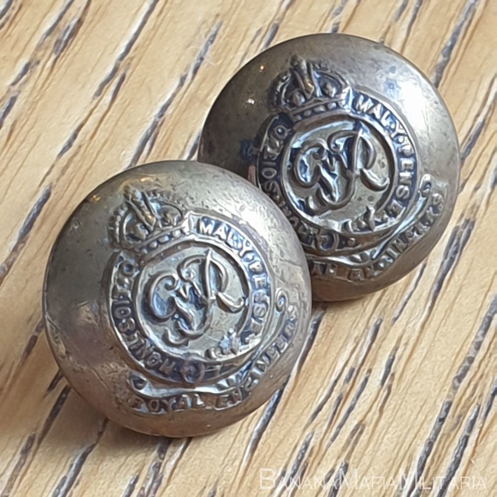 British Kings Crown Royal Engineers GVIR WW2 Era Side cap buttons - Pair  14mm