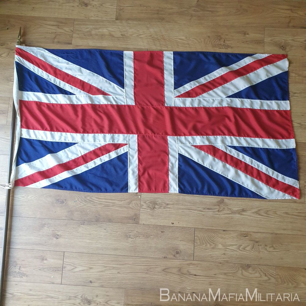 Vintage large panel constructed British Union Jack flag on pole - 179cm x 95cm
