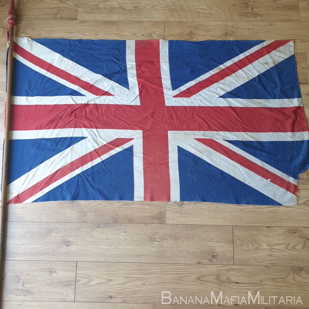 WW2 Era large VE day British Union Jack flag on pole - 162cm x 94cm
