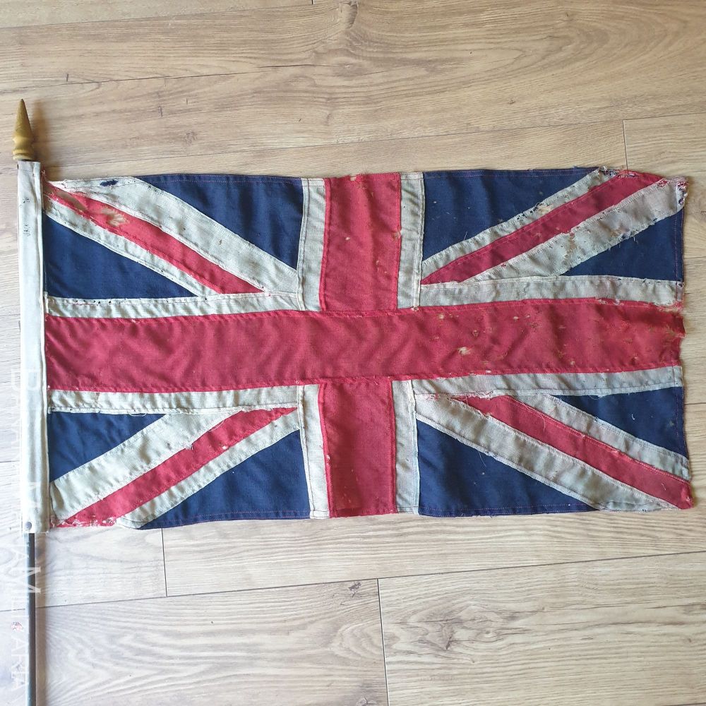 WW1 Era panel constructed hand made British Union Jack flag on pole - 87cm x 45cm