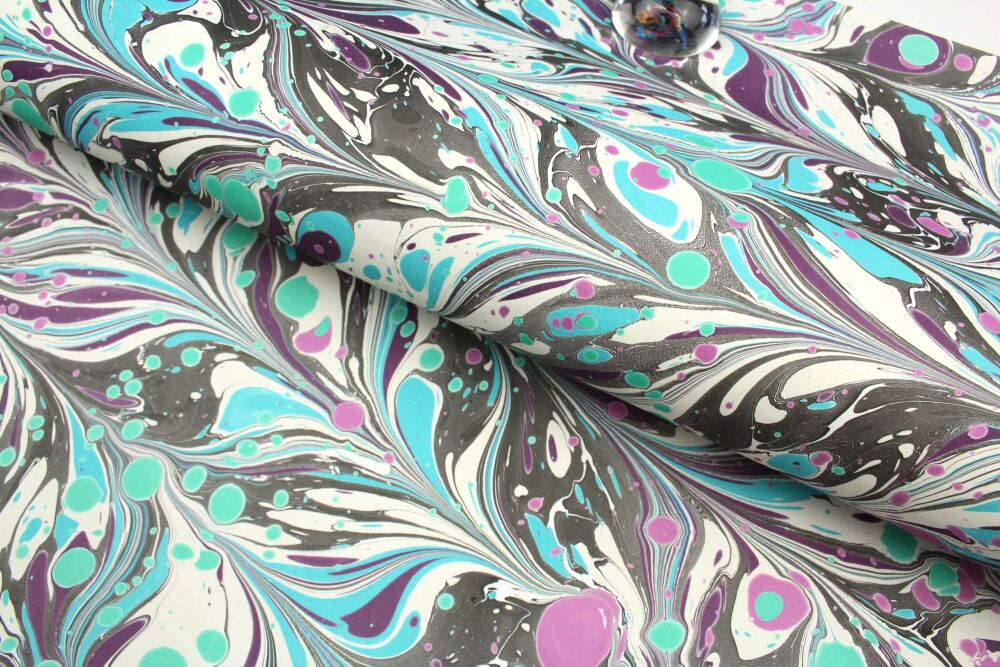 Antiqued fishtail chevron in Black, aqua, deep plum, turquoise, magenta
