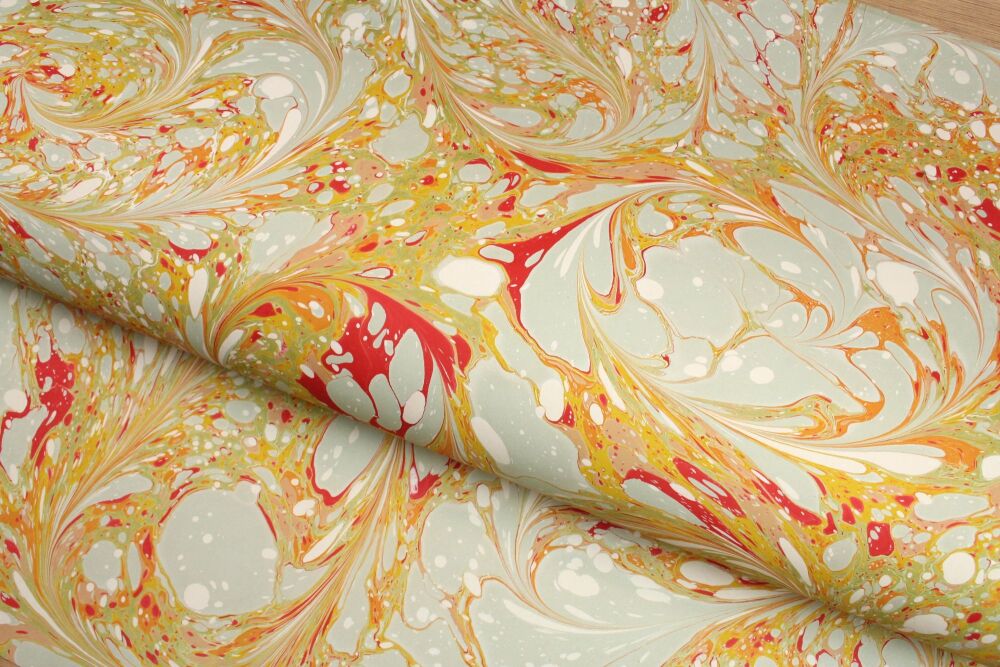 Duck egg blue, green, pink, red drawn stone pattern A1 marbled paper
