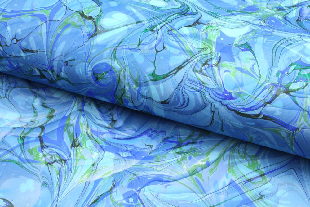 Blue, and green moire ripple double marbled pattern A1 sheet