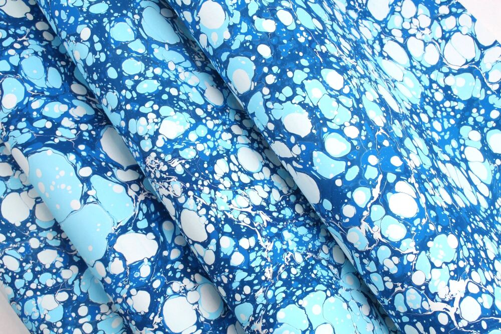Turquoise blue stone marbled A2 paper design