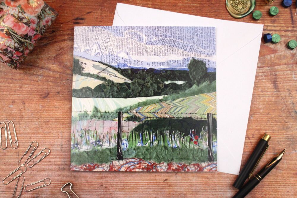 Lincolnshire countryside square collage greetings card