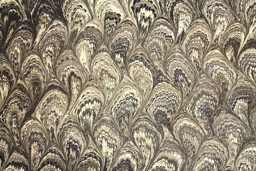 Black and pale yellow bouquet pattern marbled A2 paper design
