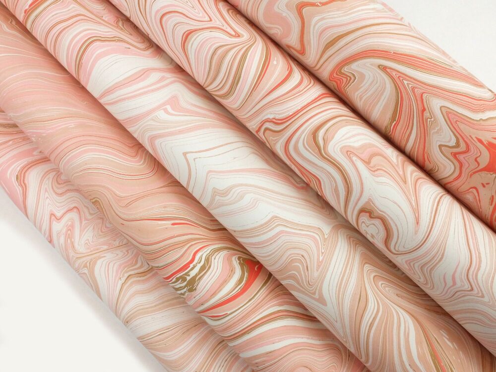 'Serenity' beautiful pink and neutral tones striped marbled A2 paper design