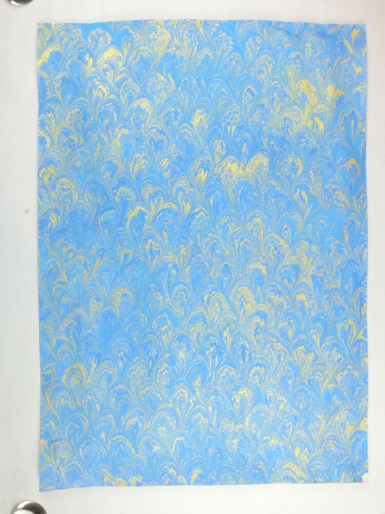 Blue and gold bouquet pattern marbled A2 paper design