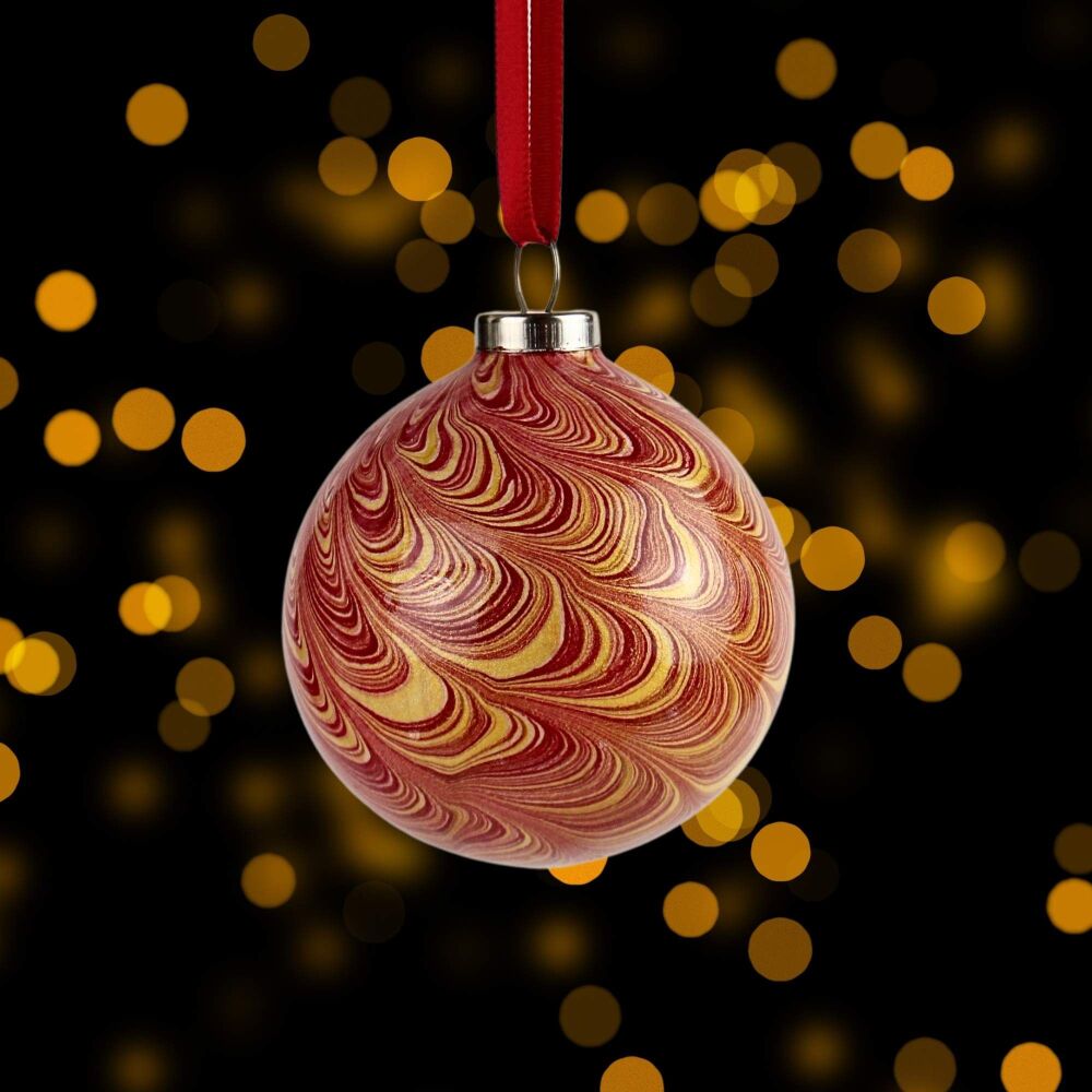 Crimson and gold nonpareil 5cm ceramic Christmas ball bauble tree decoratio