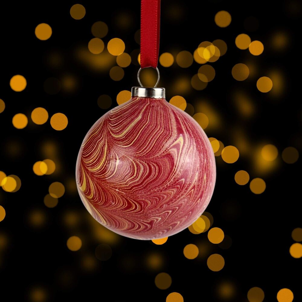 Crimson and gold nonpareil 5cm ceramic Christmas ball bauble tree decoration