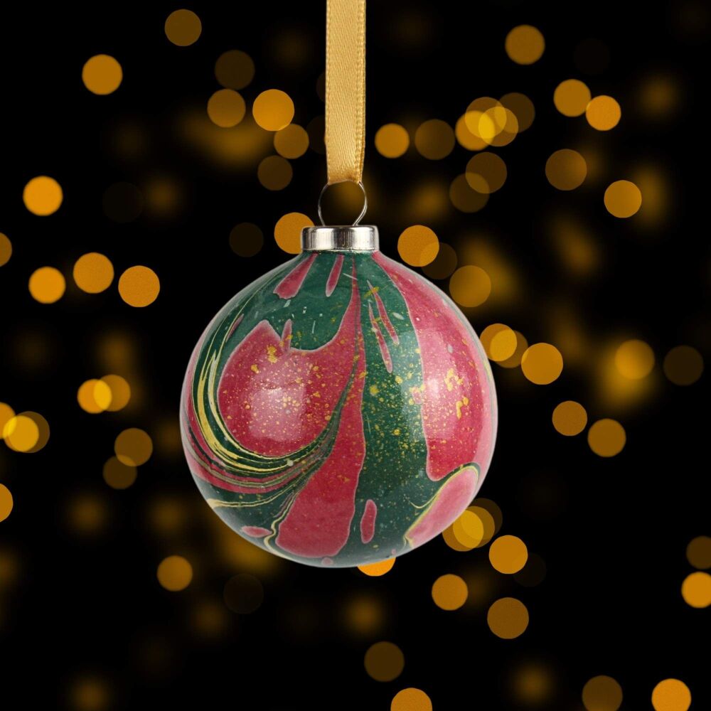 Green crimson and gold traditional colour 5cm ceramic Christmas ball bauble