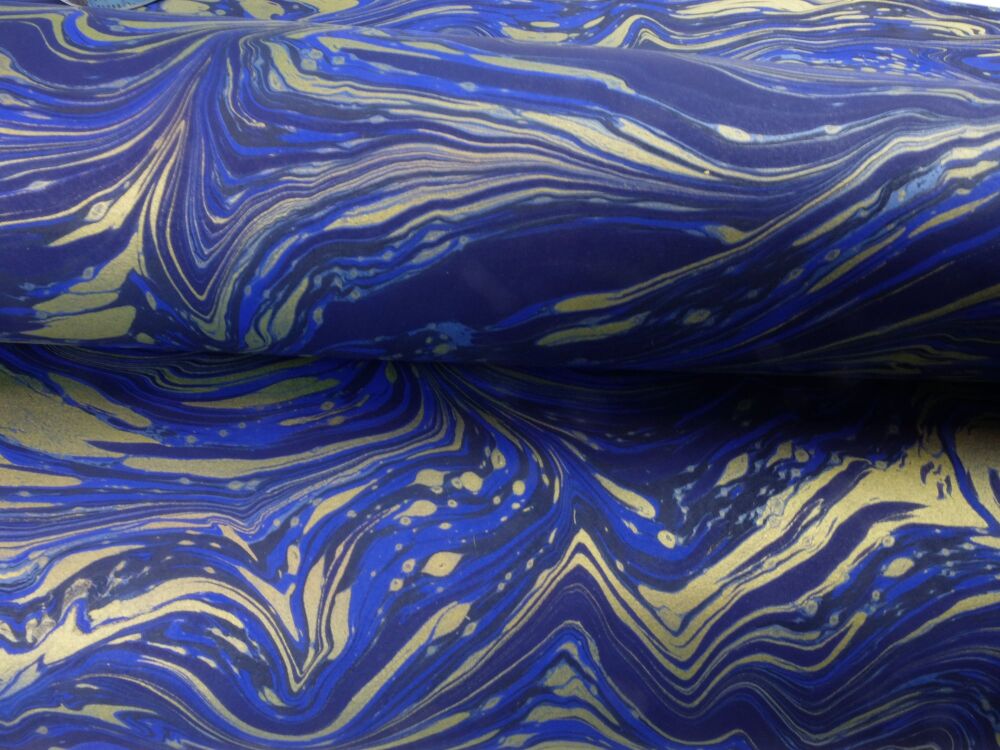 Blue and gold agate pattern A3 marbled paper