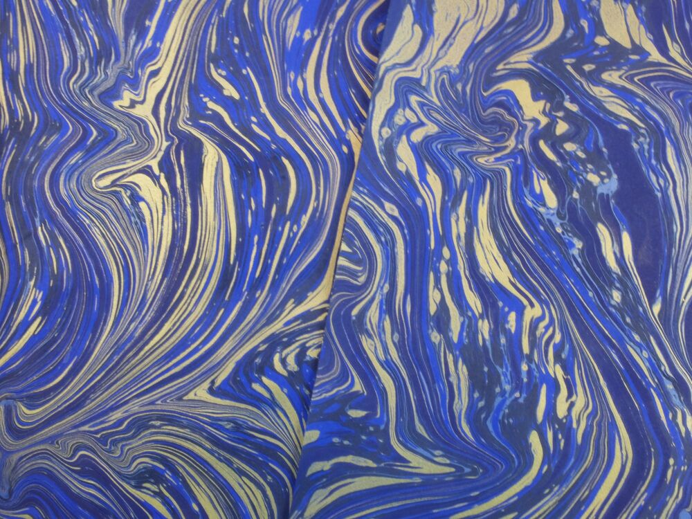 Blue and gold agate pattern A3 marbled paper