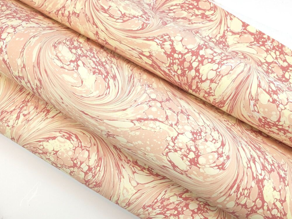 Pink and cream drawn stone pattern marbled A2 paper design