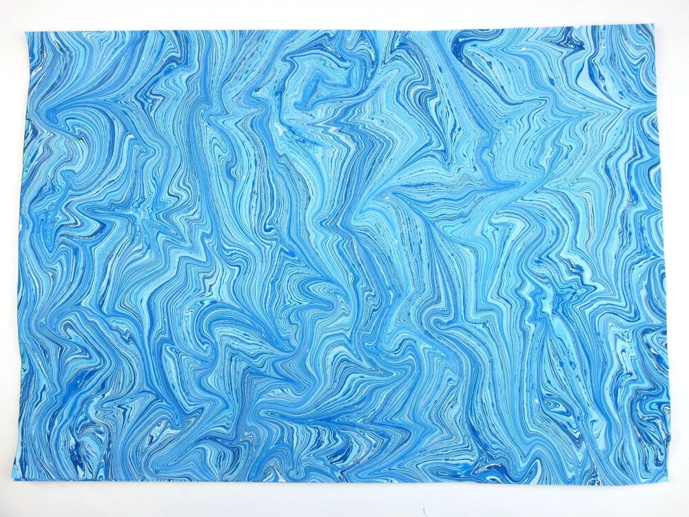 Azul' beautiful turquoise blue striped marbled A2 paper design