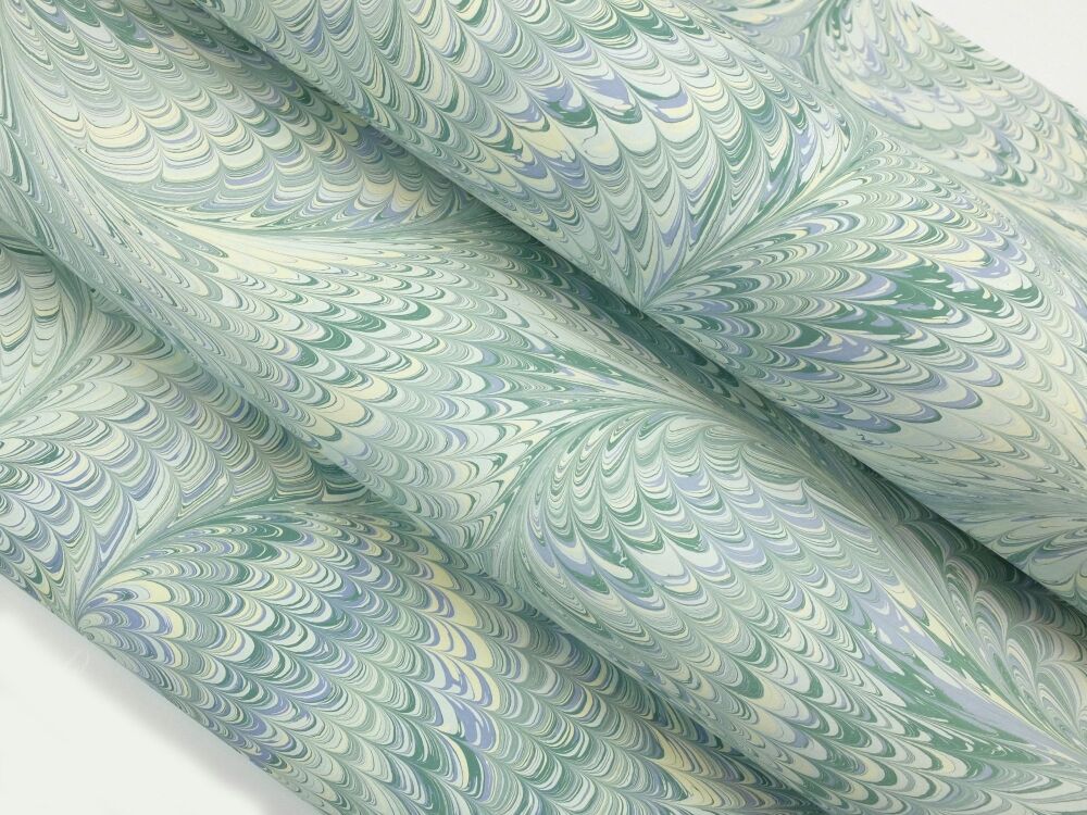 Pale green drawn nonpareil pattern marbled A2 paper design