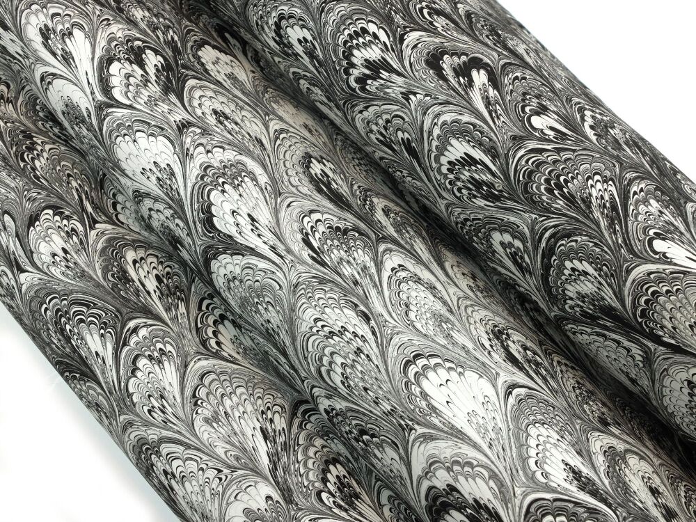 Black and pale silver bouquet pattern marbled A2 paper design