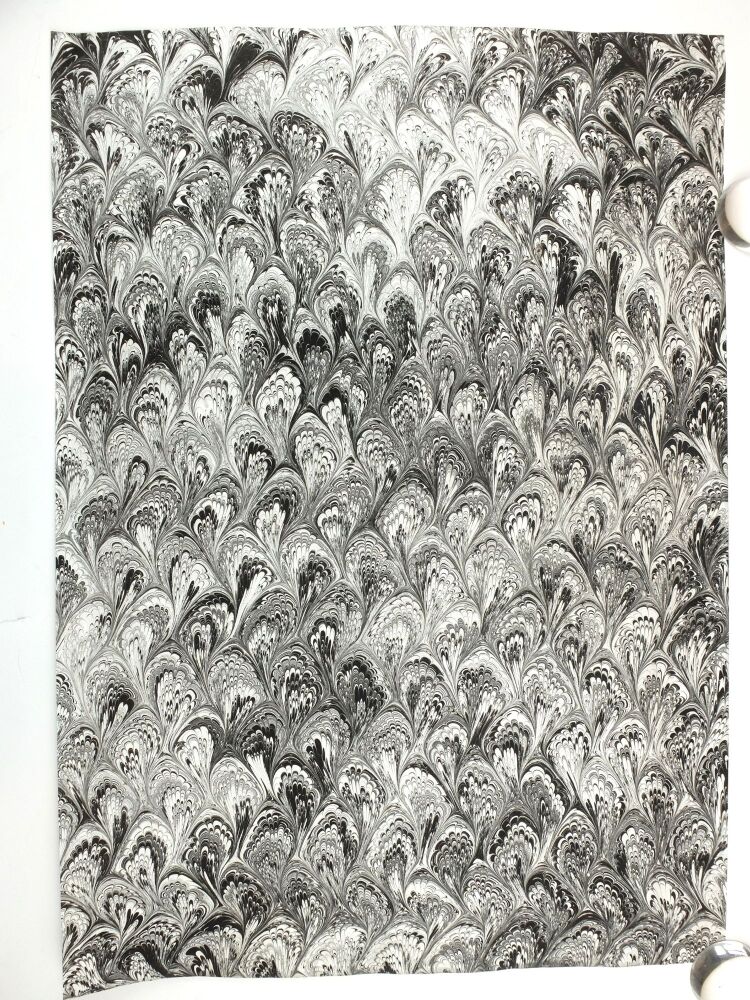 Black and pale silver bouquet pattern marbled A2 paper design