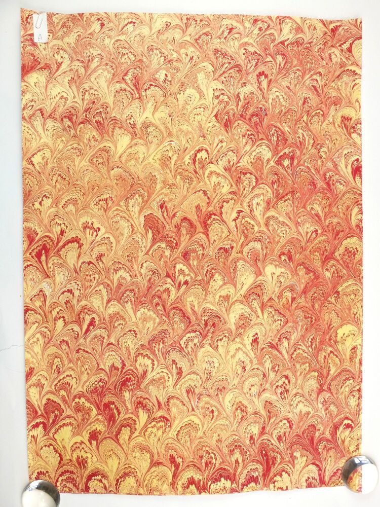 Crimson with gold bouquet pattern marbled A2 paper design