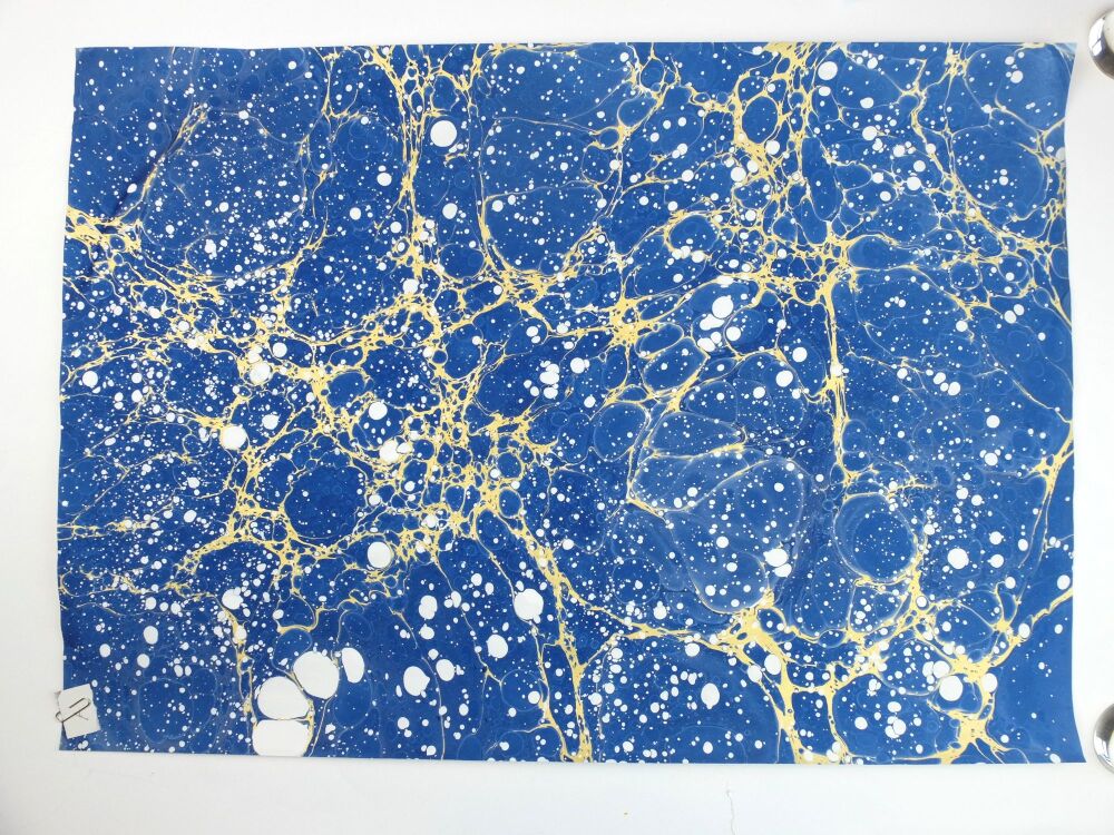 Midnight blue and gold stone pattern marbled A2 paper design