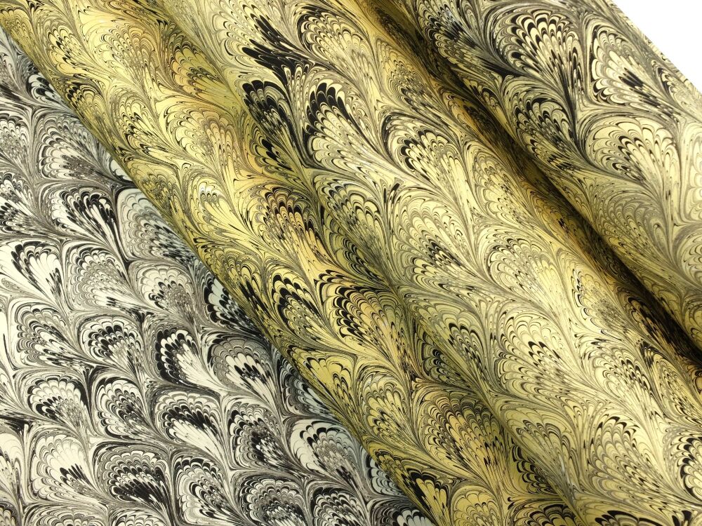 Black and pale gold bouquet pattern marbled A2 paper design