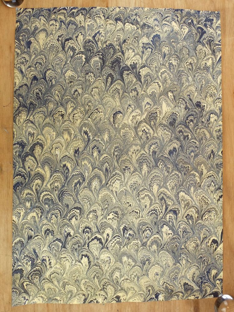 Midnight Blue and gold bouquet pattern marbled A2 paper design