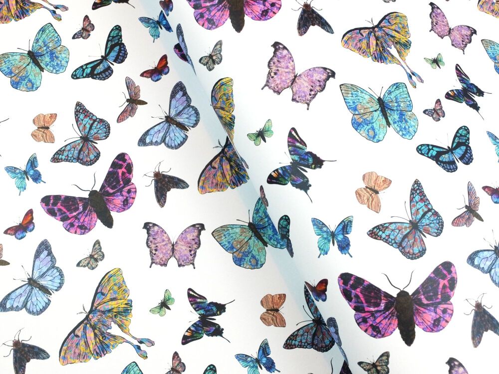 Papillio Butterflies and moths on white 70 x 50 cm printed marbled wrapping paper