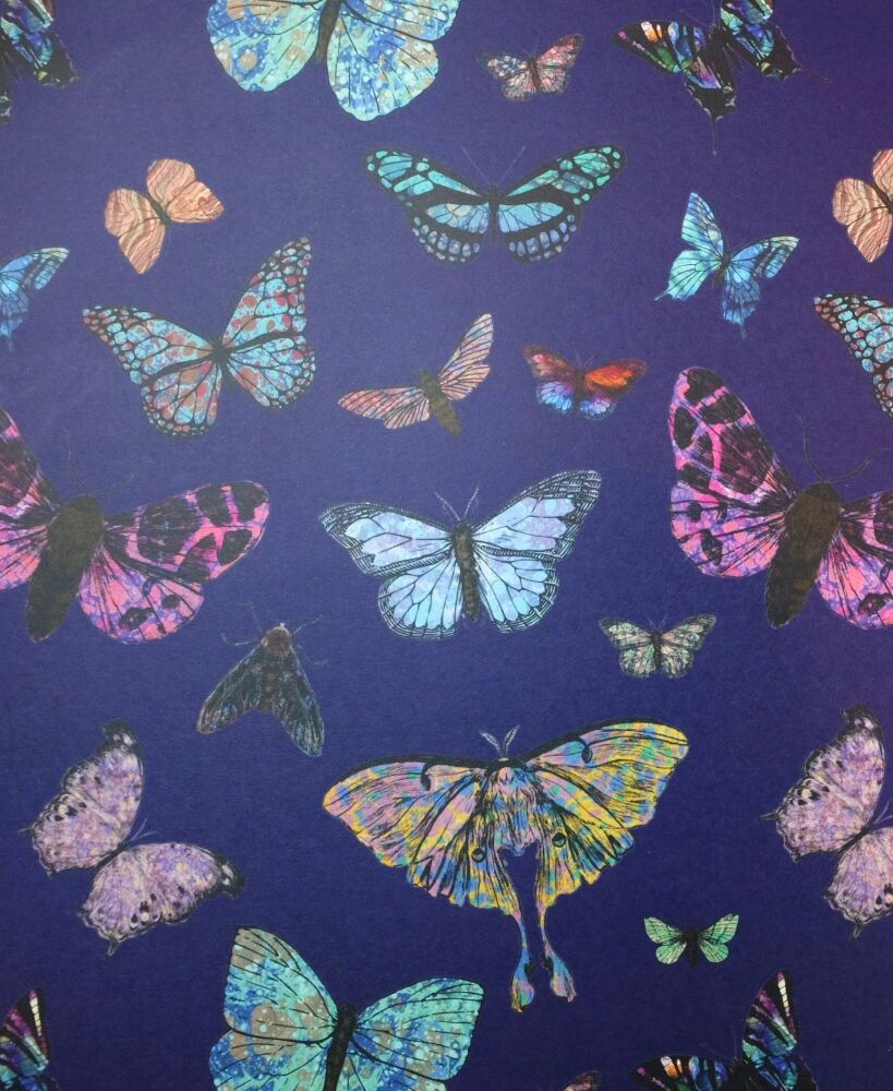 Papillio Butterflies and moths on blueberry 70 x 50 cm printed marbled wrapping paper