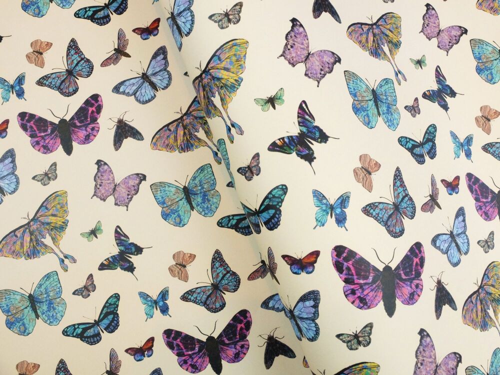 Papillio Butterflies and moths on cream 70 x 50 cm printed marbled wrapping paper