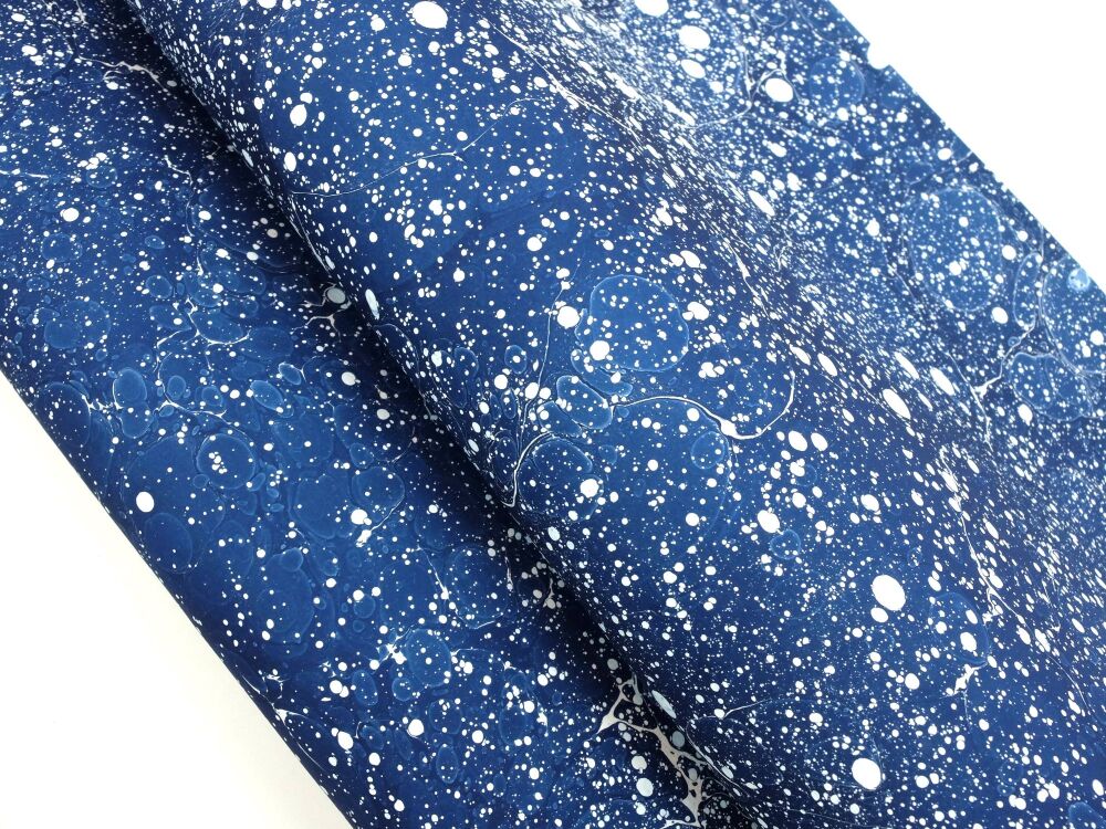 Midnight blue and white speckled stone pattern marbled A2 paper design
