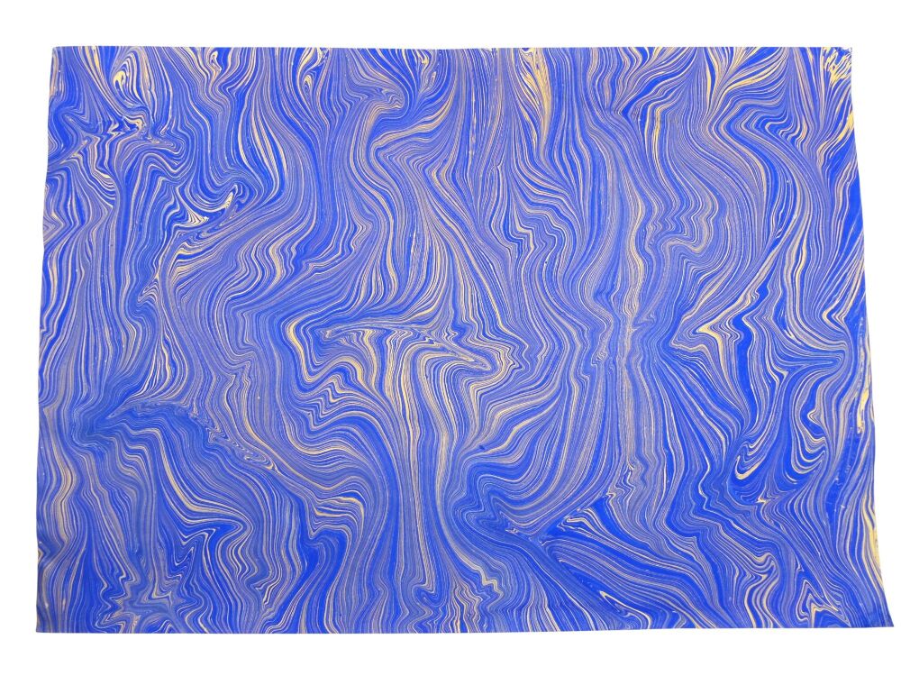Blue and gold agate pattern marbled A2 paper design