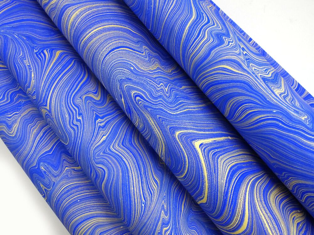 Blue and gold agate pattern marbled A2 paper design