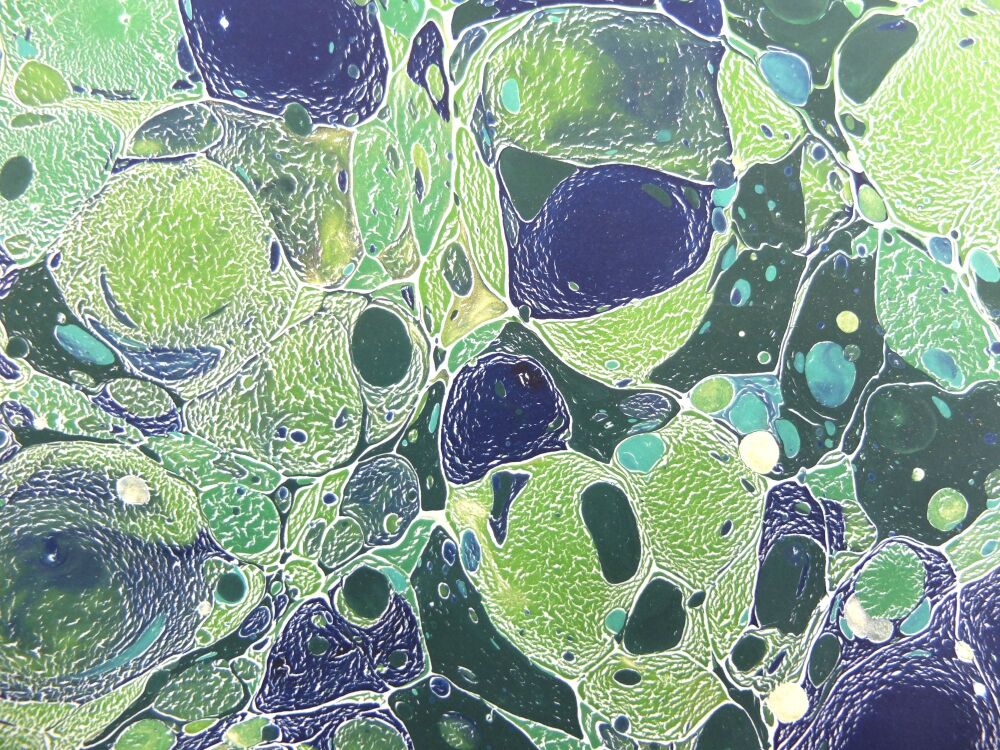 Greens, blue and gold stone pattern 'Lapidarium IV' marbled A2 paper design